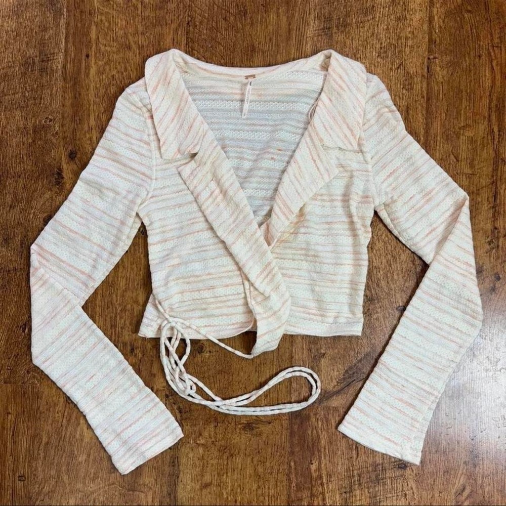 Free People cream and orange/pink striped wrap top